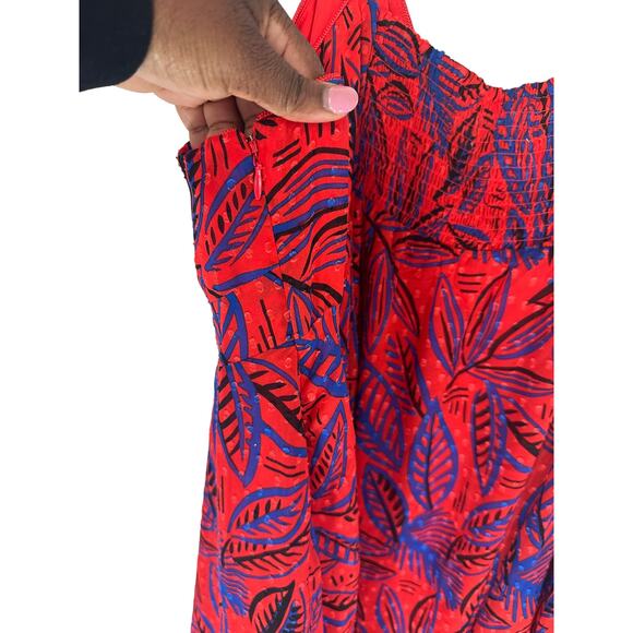 NWT Alexis Target Red Blue Plus Tie Strap Tropical Leaf Asymmetrical Dress 4X - Picture 7 of 13